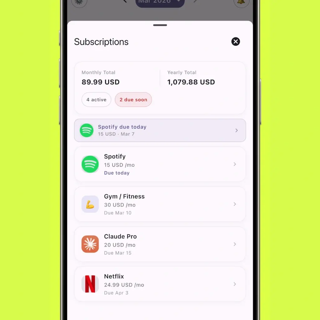 Visualise Your Recurring Costs